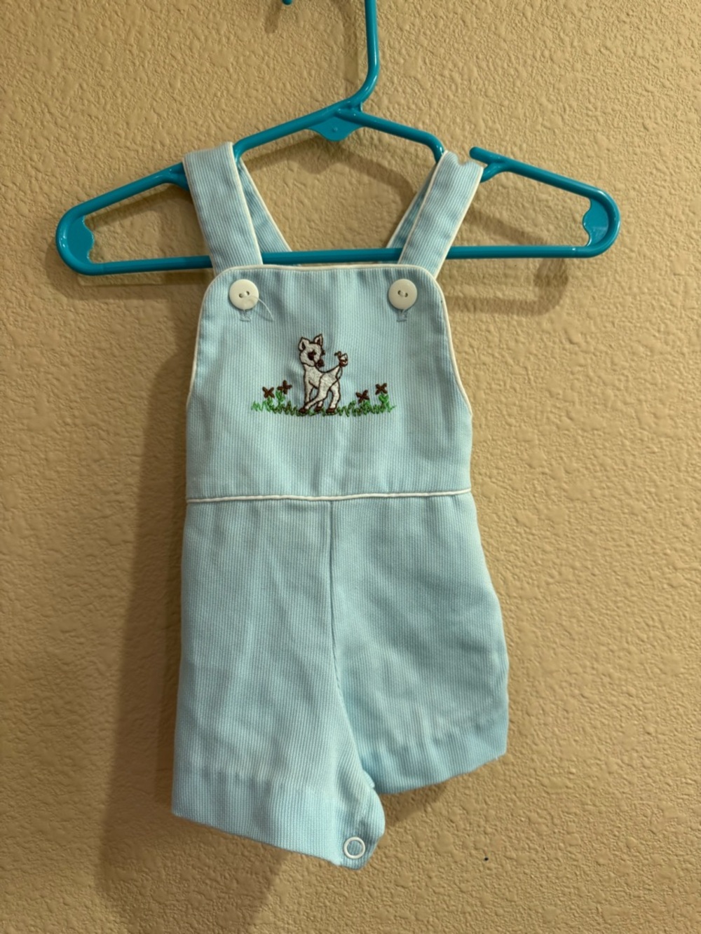 Y2K Newborn Light Blue Baby Corduroy Shortalls with Embroidered Deer